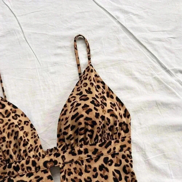 Multicolor Sexy Women's Leopard Print Layer Hem Cami Dress - Picture 3 of 5